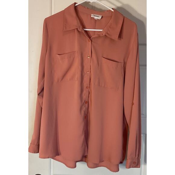 Olive + Oak Tops - Olive & Oak Coral Long Sleeve Front Pockets Button Down Collared Blouse XL